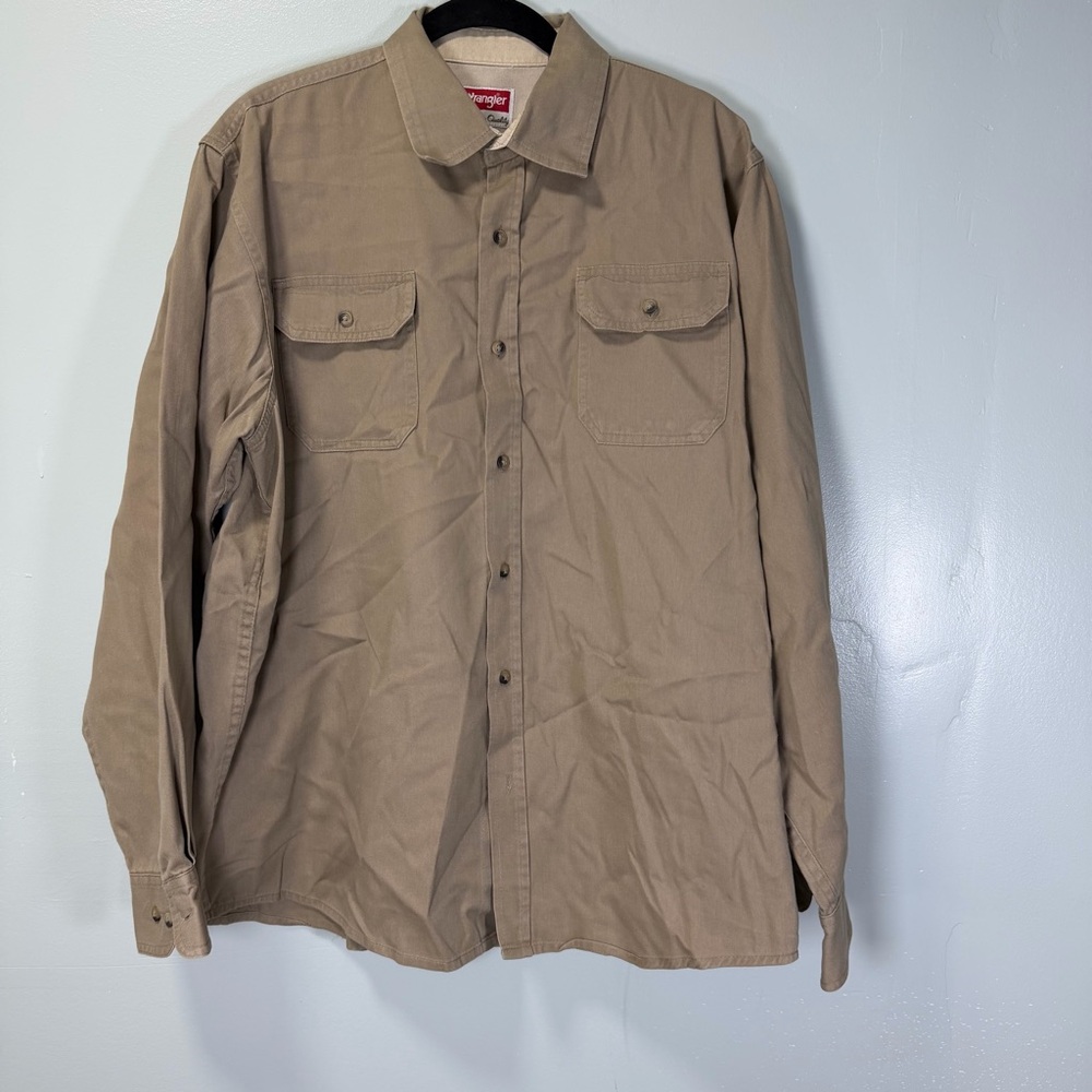 Wrangler Premium Light Brown Casual Multi Pocket Work Shirt Sz Large
